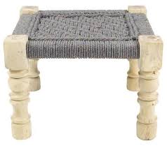 Charpoy Baby Stool Coton Gris Or Mobilier Indien Tressage