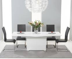 Hot sale classic rustic style wooden frame light grey color oak dining table with chairs. Modena 150cm White High Gloss Extending Dining Table With Malaga Chairs