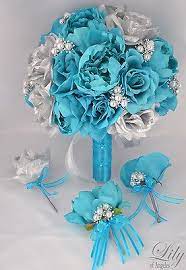 Create your own artificial wedding bouquets arrangements with silk flower stems from rustic reach. 17pcs Wedding Bridal Bouquet Set Silk Flower Decoration Package Turquoise Silver Wedding Bridal Bouquets Bridal Bouquet Sets Bridal Bouquet