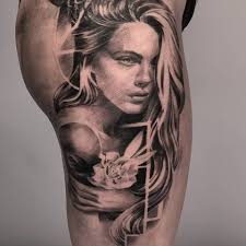 Black And Grey Realism Tattoo Artists Scotland Realistic Woman Portrait Tattoo In Black And Grey By John Hudic Travel Tattoo Tattoos For Women Portrait Tattoo