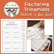 Factoring Trinomials Algebra Ax2 Bx C A 1 Math Algebra Middle School Math Factoring Solve To Find A Hidden Fun Fact Factor Trinomials Algebra Fun Algebra