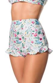 Spring blossom green, spring blossom green 1, green on white, avocado. Retro Highwaist Bikini Panty With Frill And Floral Pattern Green Pi