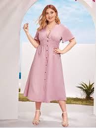 Shein Plus Solid Button Through Bustier Tea Dress Plus Size Dresses Tea Dress Dresses