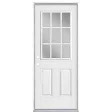 Masonite 32 In X 80 In 9 Lite Right Hand Inswing Primed White Smooth Fiberglass Prehung Front Exterior Door Vinyl Frame