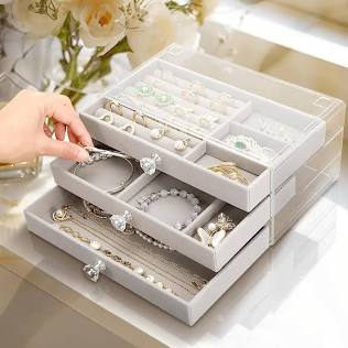 Stackable 3-Drawer Clear Acrylic Jewelry Box, AI generated