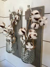 Hanging Jars Cotton Stems Cotton Decor Distressed Wood Rustic Wood Decor Ristic Decor Primitive Decor Cotton Decor Rustic Wood Decor Handmade Home Decor