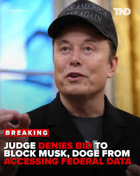 A federal judge ruled Tuesday that Elon Musk and the Department of  Government Efficiency (DOGE) are fine accessing government data systems or  participating in worker layoffs. READ MORE:  https://thenationaldesk.com/news/americas-news-now/judge-tanya ...