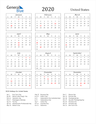 2020 calendar with united states holidays in acrobat pdf format. 2020 United States Calendar With Holidays