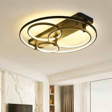 A ceiling fixture that places a floating assembly of large pebbles below a simple modern disc. Nordic Style Linear Ceiling Light With Halo Rings Metallic Led Semi Flush Mount In Black Takeluckhome Com