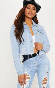 Tall Light Wash Cropped Denim Jacket Tall Prettylittlething Usa