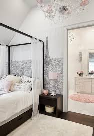 Bedroom Classy Black And White Wallpaper Feminine Paris Themed Bedroom Is Clad In Black And White Paris Wallpaper Lit By A Crystal Chandelier F Paris Decor Bedroom Paris Girl Room Paris Themed Bedroom