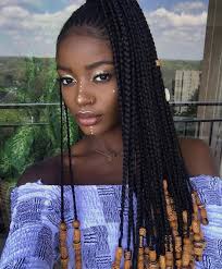 African American Ponytail Hairstyles Black Woman Box Braids With Beads Braids For Black Hair Box Braids Hairstyles Braided Ponytail Hairstyles