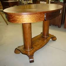 Antique Oak Library Table Desk Double Pedestal Empire Feet Mersman Celina Ohio Empire Antique Oak Furniture Table Library Table