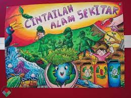 Setelah selesai, kami memasukkan text cintai alam sekitar di bawah gambar ini. Pertandingan Melukis Poster Dan Mewarna Enviro Museum