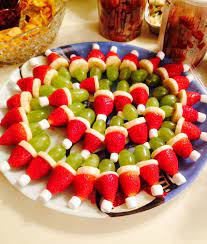 Fruit christmas tree tray by kitchen fun with my 3 sons. Grinch Fruit Kabobs Great For School Party Fruit Platter Christmas Food Christmas Snacks Christmas Fruit