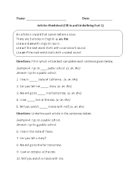 Articles Worksheet Fill In And Underlining Part 1 Intermediate Articles Worksheet Third Grade Reading Worksheets Worksheets