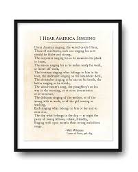I Hear America Singing Poem Walt Whitman Quote Wall Art Etsy Dont Quit Poem Inspirational Poems About Life Book Page Art