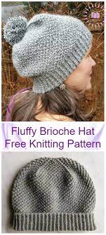 I added a large pom pom at the back. Knit Fluffy Brioche Hat Free Knitting Pattern