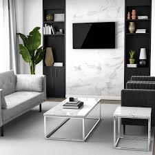 Norsk high gloss set of 2 coffee nest tables side end table with chrome legs. White Marble Effect Rectangular Coffee Table With Chrome Legs Demi Furniture123