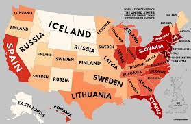 Population Density Of Europe With U S Equivalents Vivid Maps In 2021 The Unit United States Map Europe
