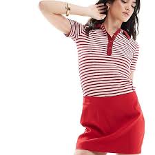 Mango striped polo neck top in pink and red