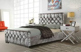 Headboard & footboard platform bed: Waiting For You Fur Home Upholstered Crushed Velvet Bed Frame Silver Black Slate Grey Slate Grey Small Double 4ft Kitchen Home 60 Off Www Misrtalateen Com