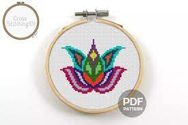 The patterns are available as downloadable pdfs. Lotus Flower Modern Cross Stitch Pattern Grafik Von Crossstitching101 Creative Fabrica