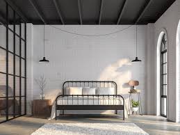 Black And White Bricks Wall Design Nothing Says Industrial Meets Rustic Interior Design Better Than Brick Walls Painted White And Fl Brick Wall Bedroom Industrial Bedroom Design Black Bed Frame