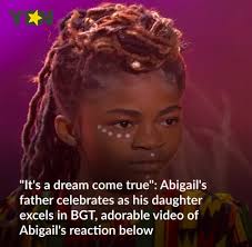 Abigail's achievement fills her parents' hearts with immense pride. The  video of her father openly expressing his profound pride in witnessing his  daughter's performance is in the comments. Photo credit: @itv1/YouTube