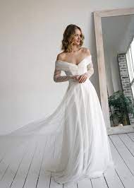 Wedding Dress Rosa With Soft Tulle Skirt Open Ball Delicate Etsy Delicate Wedding Dress Off Shoulder Wedding Dress Wedding Dress Sleeves