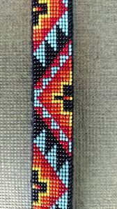 Beaded Headband With Aztec Native American Pattern And Black Elastic Native American Beadwork Patterns Bead Weaving Patterns Native American Patterns