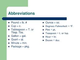 Great cooking techniques don't have to involve french. Abbreviations Equivalents Ppt Download