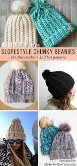 This easy hat is knit flat and there's only one decrease row at the top. Slope Style 13 Free Knit Crochet Chunky Hat Patterns