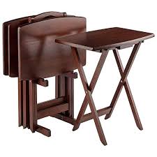 Mainstays single tv tray table. Cirocco 5 Pieces Folding Wooden Tray Table Set With Rack Walnut Finished Foldable Heavy Duty