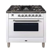 Nostalgie series 36 inch freestanding dual fuel range with natural gas, 5 sealed brass burners, 3.55 cu. Ilve Upw90fdvggb 36 White Freestanding Natural Gas Range W 3 5 Cu F Annie Oak