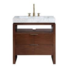 Avanity Giselle 33 Inch Vanity In Natural Walnut With Integrated Carrera White Marble Top The Home Depot Canada