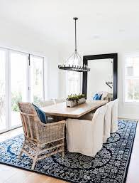 Inspired By Blue Patterned Statement Rugs The Inspired Room Modern Farmhouse Dining Farmhouse Dining Room Farmhouse Dining Room Rug
