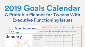 2019 printable goals calendar for kids