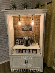 Rustic and modern come together with this shabby chic coffee bar. Sold Custom Armoire Coffee Bar Coffee Station Beverage Etsy In 2021 Coffee Bar Home Diy Coffee Bar Farmhouse Coffee Bar