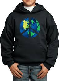 Kids Peace Sign Hoodie Blue Earth Youth Hoody Cool Shirts Yoga Clothes Hoodies