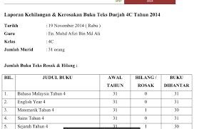 Contoh format laporan kegiatan bagian daftar isi. Contoh Laporan Kehilangan Buku Teks My School