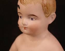 RARE 1920's German Porcelain Bisque Ink Bottle Playing Baby Figurine Cold  Painted Naughty