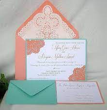 Coral N Tiffany Blue Turquoise Wedding Invitation W Doily Lace Envelope Elegant Doily Details Shabby Chic Invitation Custom Any Color On Etsy 5 00 Turquoise Wedding Invitations Coral Wedding Turquoise Wedding