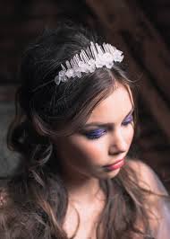 OLENNA Quartz Crown, Crystal Crown for a Whimsical Bride, Unusual Tiara,  Clear Modern Accessory, Tender Clear Crystals Crown With Florals