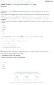 Dna is the specific nucleic acid that deals with determining the genetic code of each depending on which alleles an organism has will determine how the organism will look and behave. Quiz Worksheet Using Model Organisms To Study Genetics Study Com