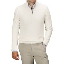 Daniele Fiesoli | Ecru Wool Cashmere Quarter Zip Sweater | Fine Menswear  since 1906