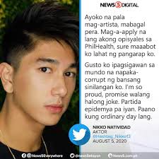 Ito ang naging opinyon ng artistang na si Nikko Natividad tungkol sa  umano'y korapsyon sa PhilHealth.