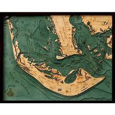 Wood Carved Nautical Chart Of Sanibel Island Nautical