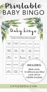 Greenery Baby Shower Game Baby Bingo Spring Baby Shower Baby Bingo Green Baby Shower