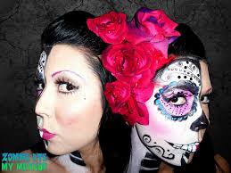 two faced sugar skull in pink a face